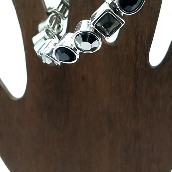 Black and Gray Crystal Stackable Silver-tone Bracelet Magnetic Clasp - Picture 10 of 11